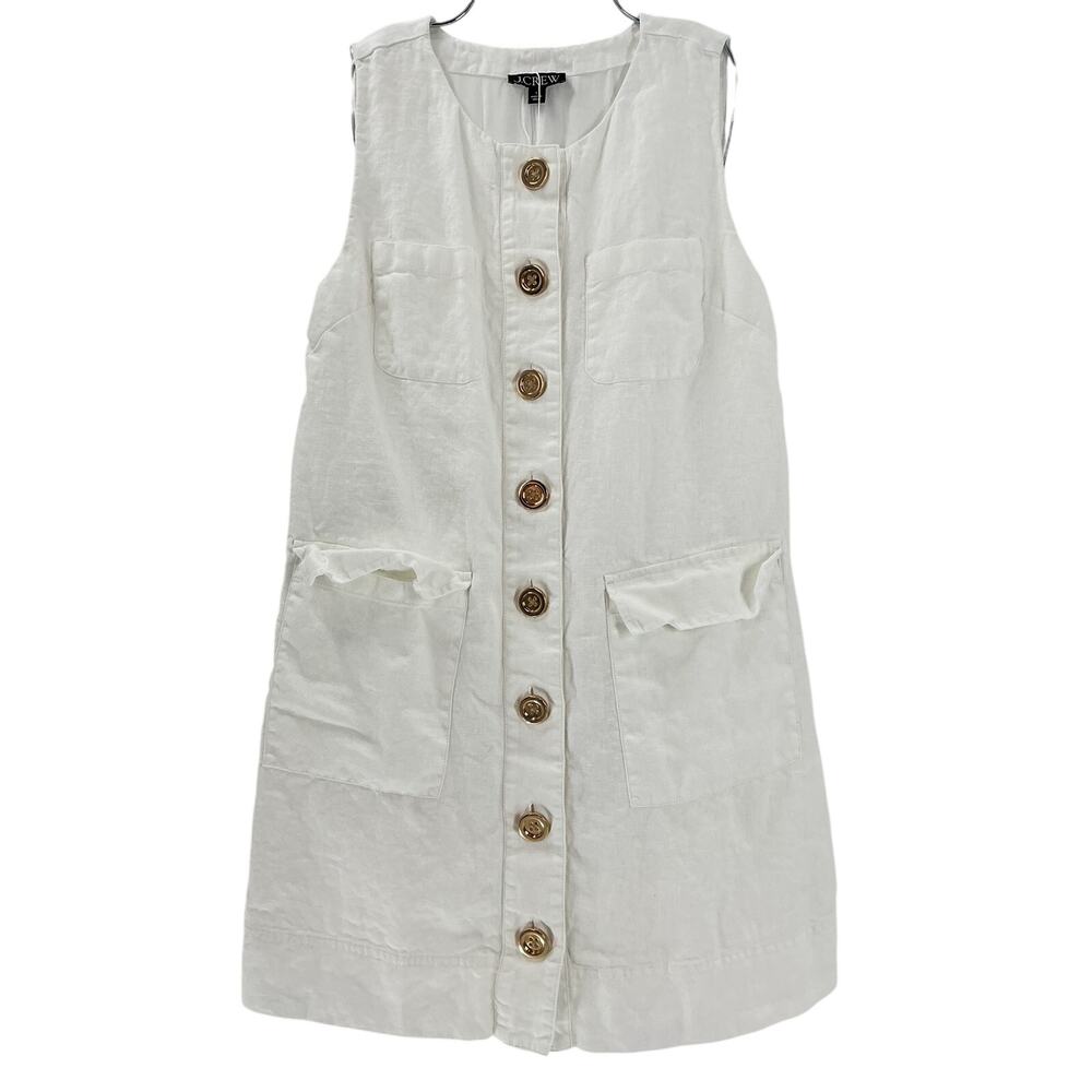 J.Crew Linen Button Front White Shift Dress Size S - Picture 2 of 4